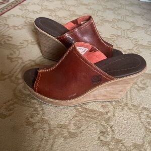 Timberland Brown Leather Wedge Mules